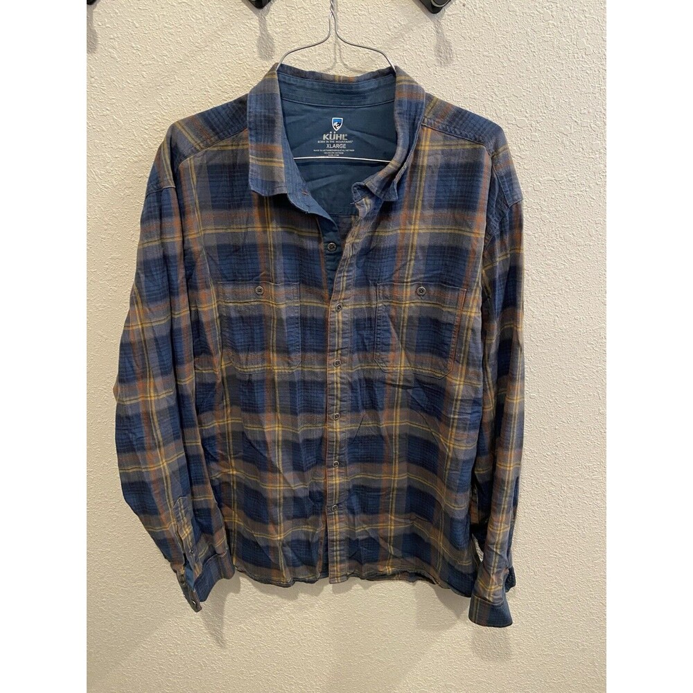 Kuhl Men's Flannel Shirt Fugitive Long Sleeve Button Blue Men's XL Plaid 7202